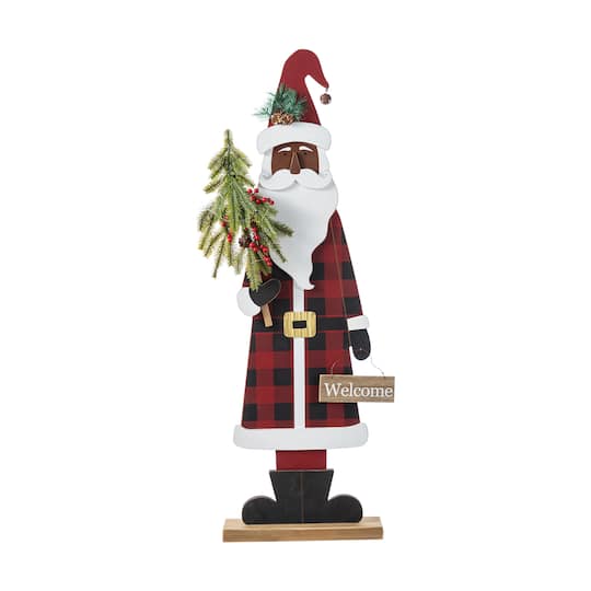 Glitzhome® 35.75" Lighted Wooden Africa Santa Porch Decor with Timer in Red | 11.75" x 4" x 35.25" | Michaels®